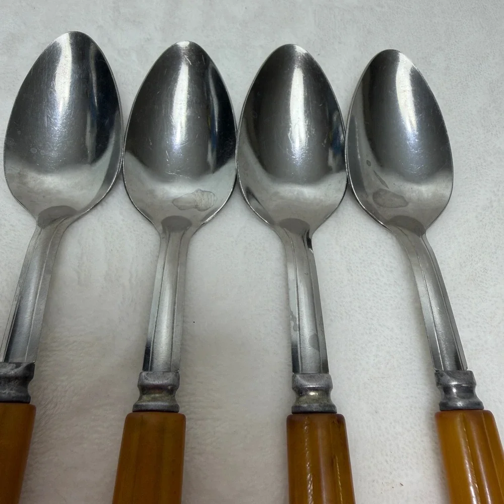 VTG Set of 4 Teaspoons Butterscotch Bakelite Amber Handles‎ MCM Style Farmhouse